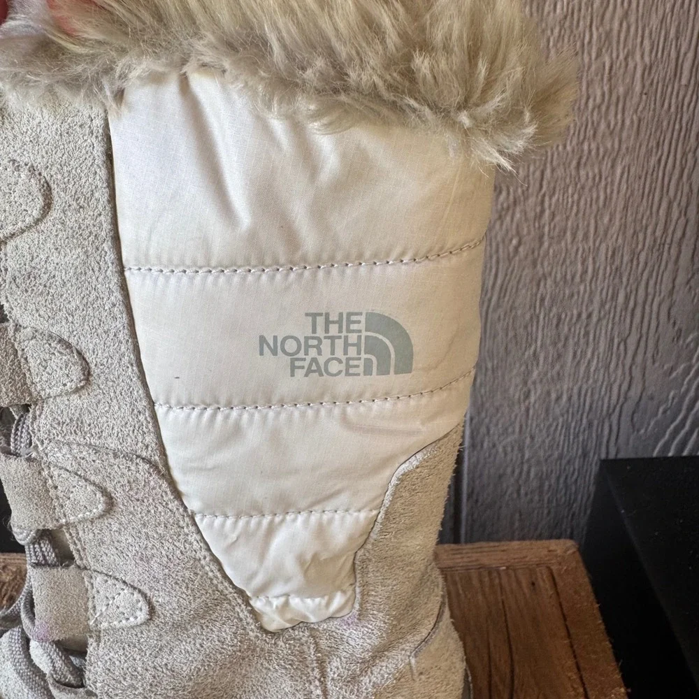The North Face Shellista Lace Up Winter Boots Tan Suede Faux Fur Women 8 A0Z3